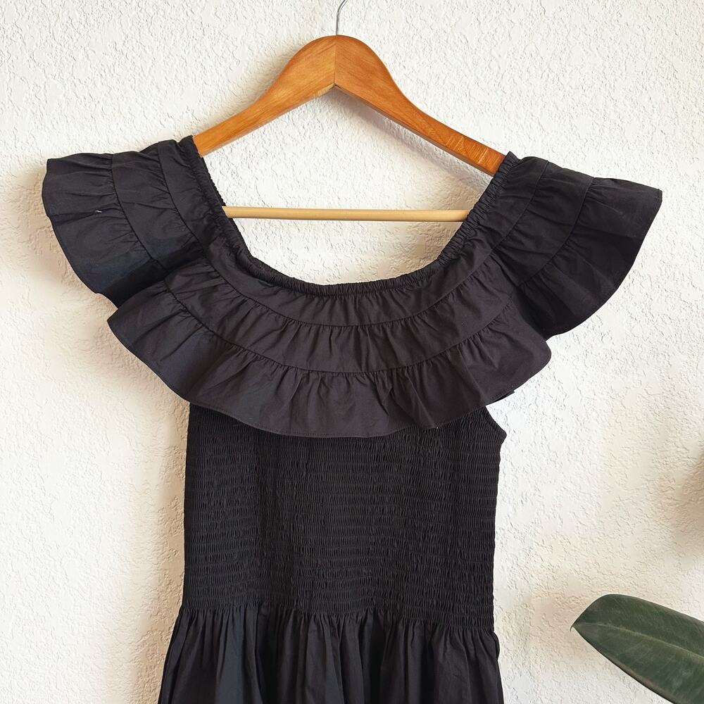 Hill House Akilah Nap Midi Dress XS Black Cottage Regencycore Smocked Ruffle - Picture 3 of 9